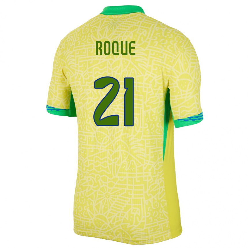 Kids Football Brazil Vitor Roque #21 Yellow Home Jersey 24-26 T-Shirt Nz