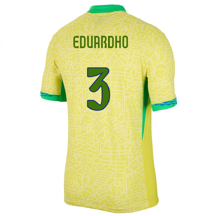 Kids Football Brazil Eduardho #3 Yellow Home Jersey 24-26 T-Shirt Nz