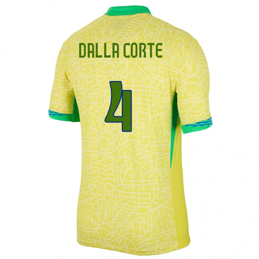 Kids Football Brazil Joao Dalla Corte #4 Yellow Home Jersey 24-26 T-Shirt Nz