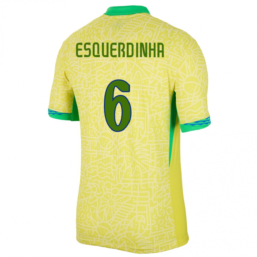 Kids Football Brazil Esquerdinha #6 Yellow Home Jersey 24-26 T-Shirt Nz