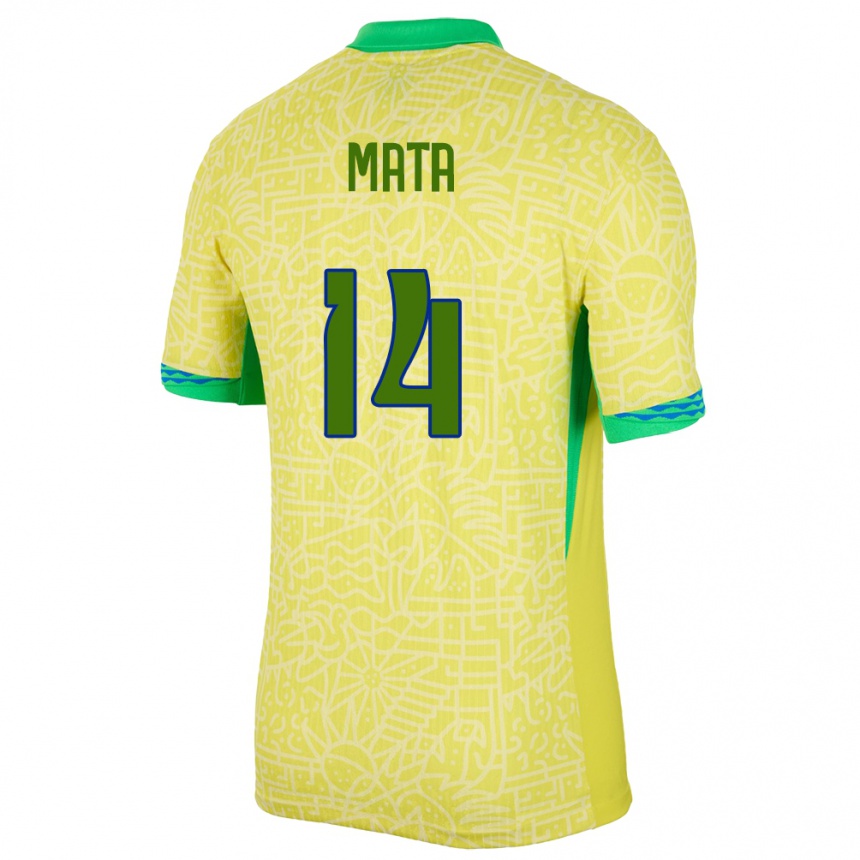 Kids Football Brazil Da Mata #14 Yellow Home Jersey 24-26 T-Shirt Nz