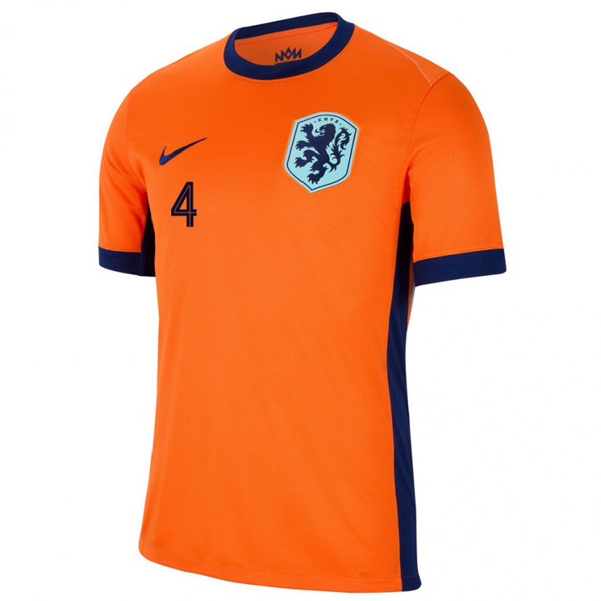 Kids Football Netherlands Dean Huijsen #4 Orange Home Jersey 24-26 T-Shirt Nz