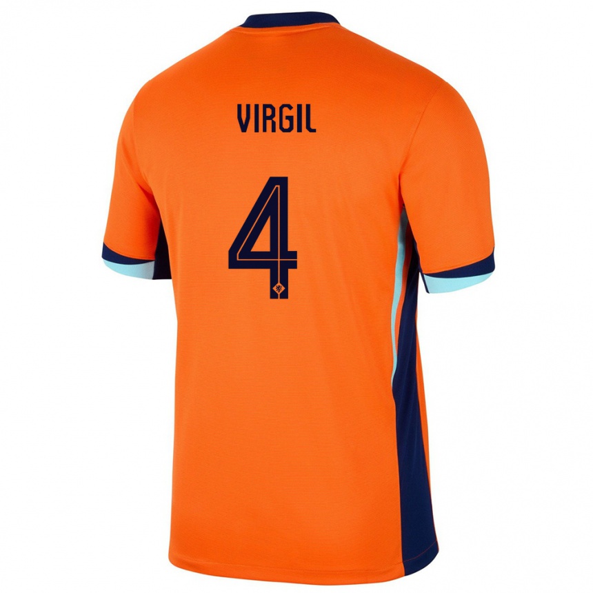 Kids Football Netherlands Virgil Van Dijk #4 Orange Home Jersey 24-26 T-Shirt Nz