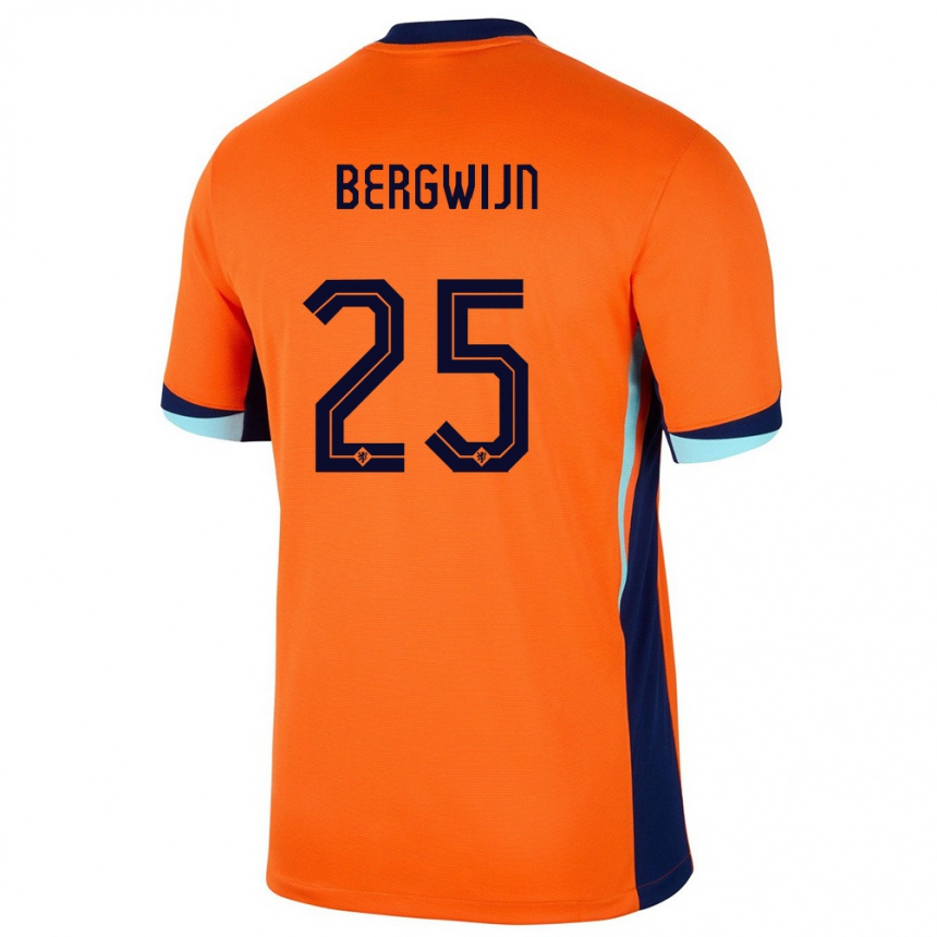 Kids Football Netherlands Steven Bergwijn #25 Orange Home Jersey 24-26 T-Shirt Nz