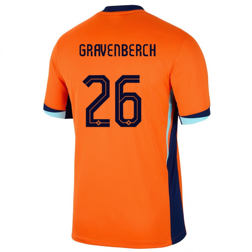 Kids Football Netherlands Ryan Gravenberch #26 Orange Home Jersey 24-26 T-Shirt Nz