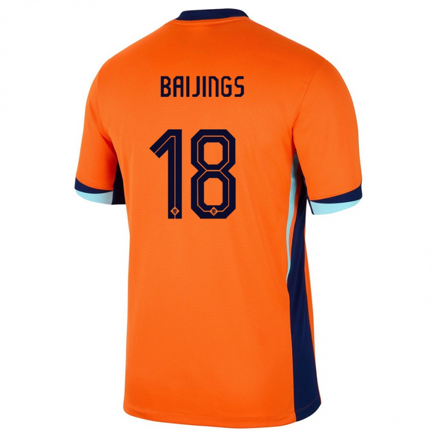 Kids Football Netherlands Jill Baijings #18 Orange Home Jersey 24-26 T-Shirt Nz