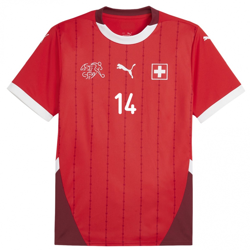 Kids Football Switzerland Mohamed Zeki Amdouni #14 Red Home Jersey 24-26 T-Shirt Nz