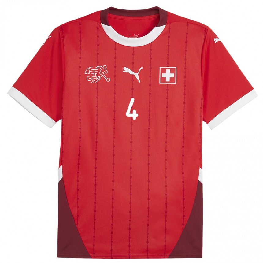 Kids Football Switzerland Rachel Rinast #4 Red Home Jersey 24-26 T-Shirt Nz