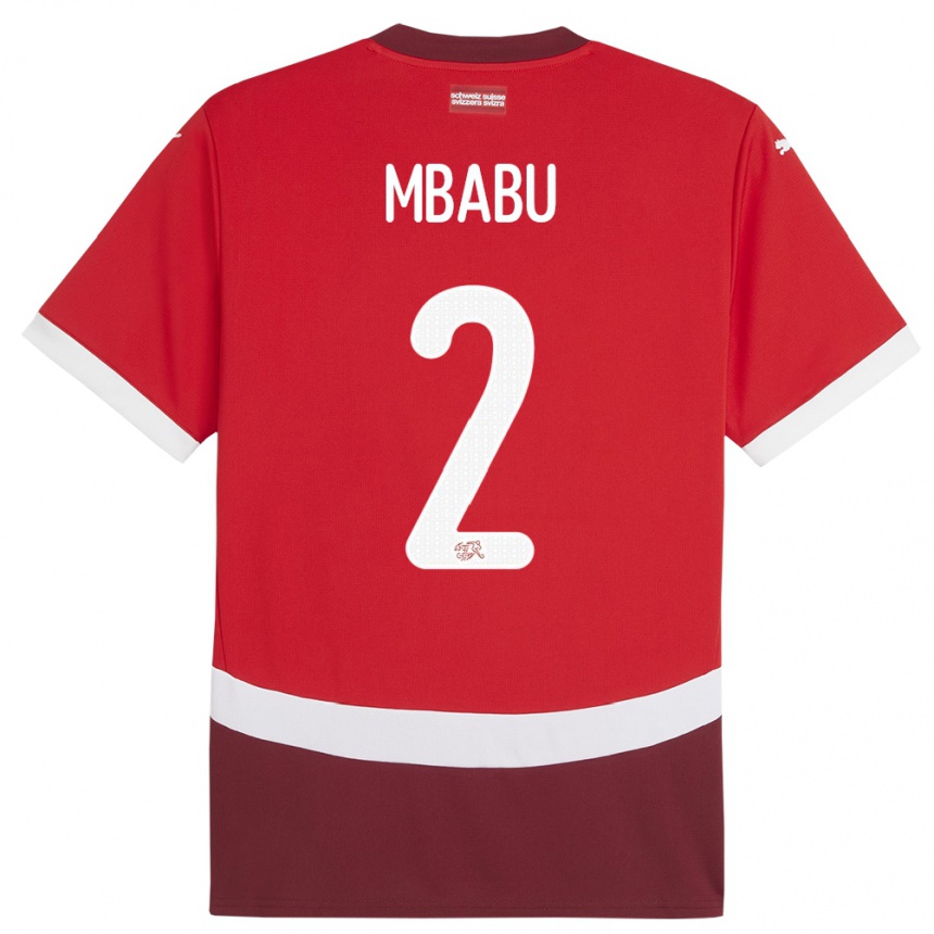 Kids Football Switzerland Kevin Mbabu #2 Red Home Jersey 24-26 T-Shirt Nz