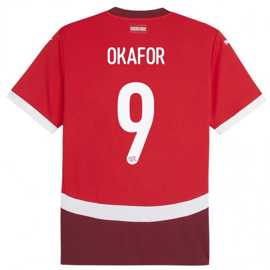 Kids Football Switzerland Noah Okafor #9 Red Home Jersey 24-26 T-Shirt Nz