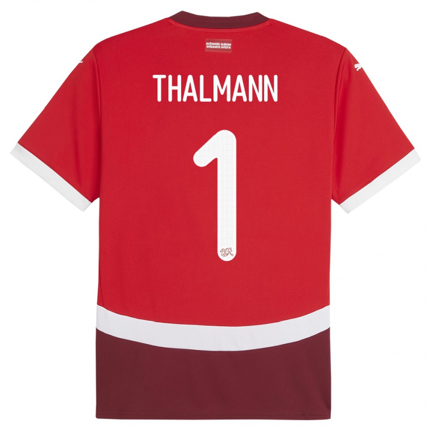 Kids Football Switzerland Gaelle Thalmann #1 Red Home Jersey 24-26 T-Shirt Nz