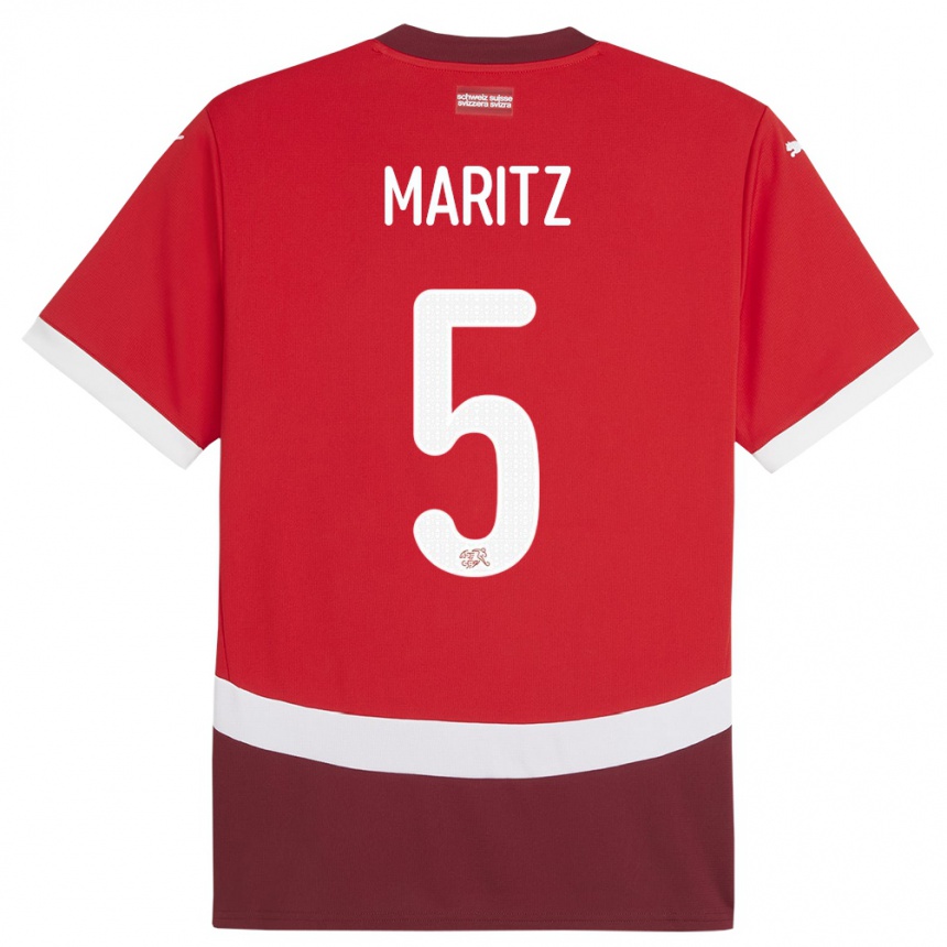 Kids Football Switzerland Noelle Maritz #5 Red Home Jersey 24-26 T-Shirt Nz