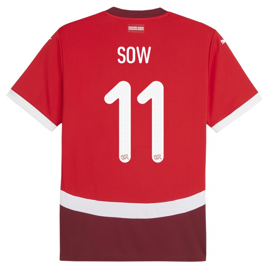 Kids Football Switzerland Coumba Sow #11 Red Home Jersey 24-26 T-Shirt Nz