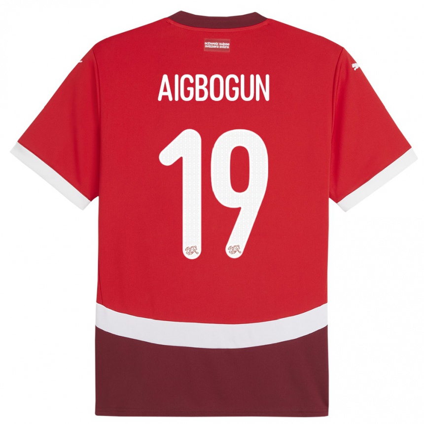 Kids Football Switzerland Eseosa Aigbogun #19 Red Home Jersey 24-26 T-Shirt Nz