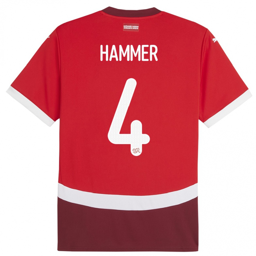 Kids Football Switzerland Pascal Hammer #4 Red Home Jersey 24-26 T-Shirt Nz