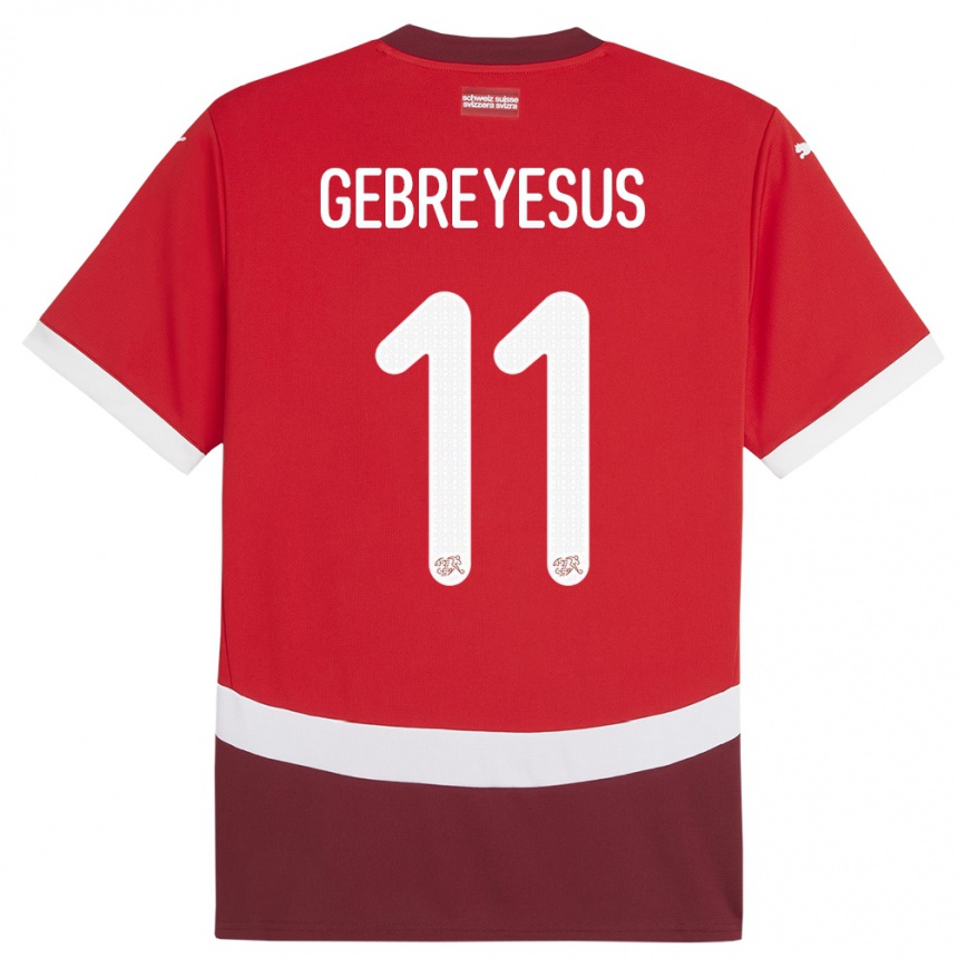 Kids Football Switzerland Esey Gebreyesus #11 Red Home Jersey 24-26 T-Shirt Nz