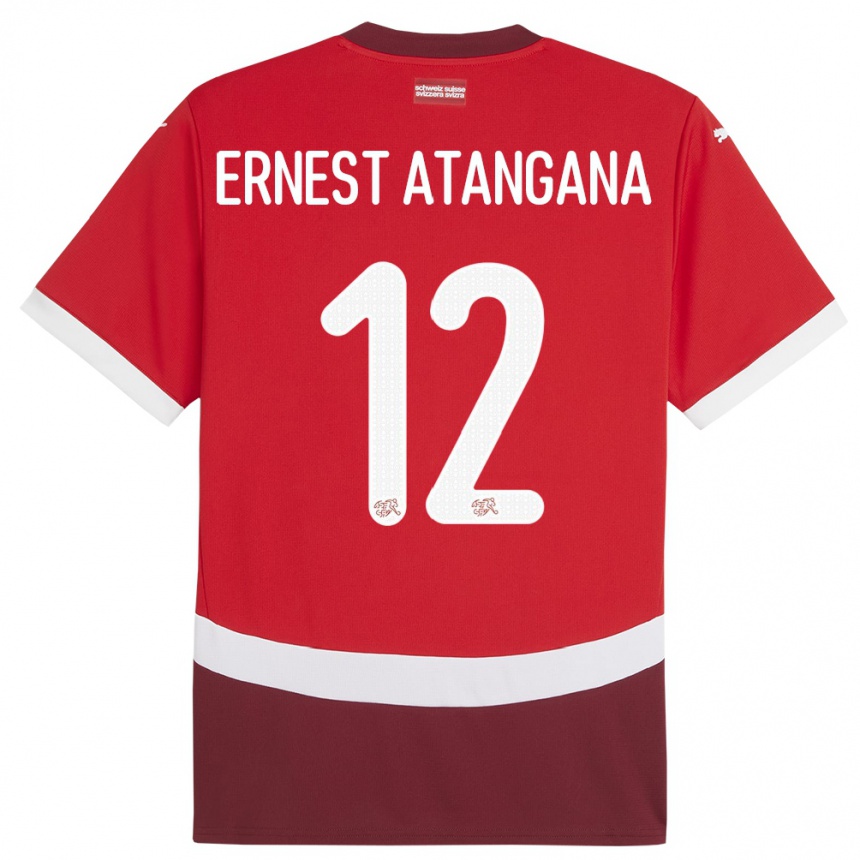 Kids Football Switzerland Brian Ernest Atangana #12 Red Home Jersey 24-26 T-Shirt Nz