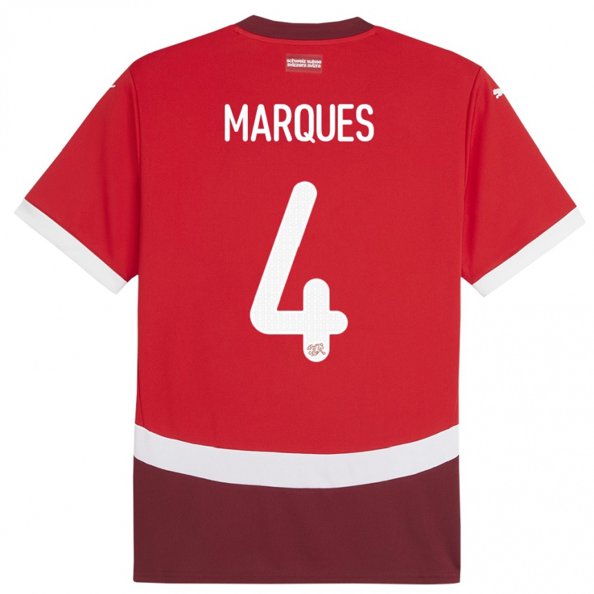 Kids Football Switzerland Christian Marques #4 Red Home Jersey 24-26 T-Shirt Nz