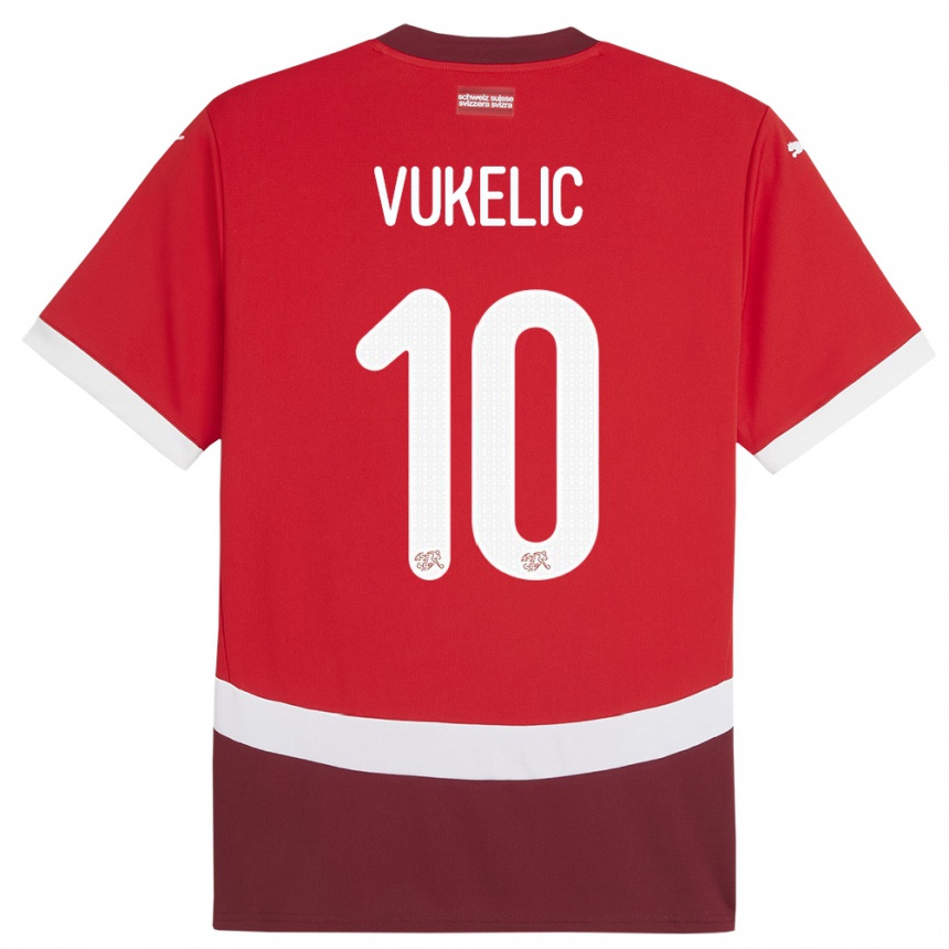 Kids Football Switzerland Mile Vukelic #10 Red Home Jersey 24-26 T-Shirt Nz