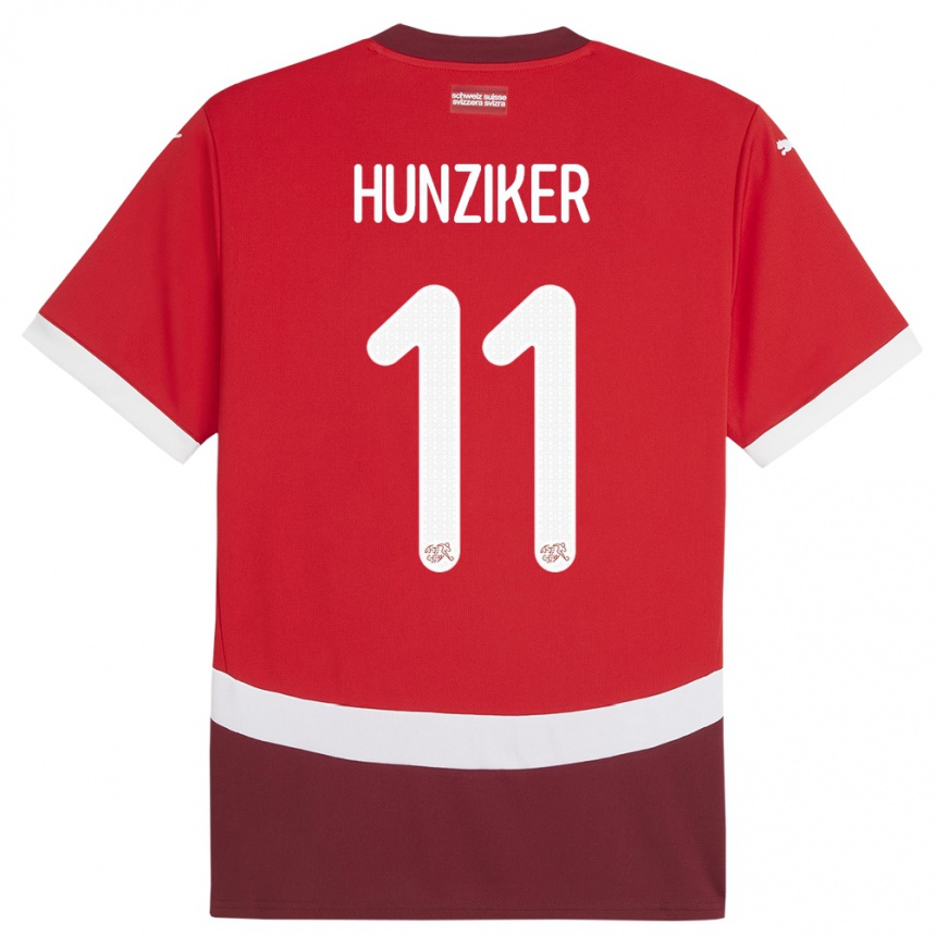 Kids Football Switzerland Andrin Hunziker #11 Red Home Jersey 24-26 T-Shirt Nz