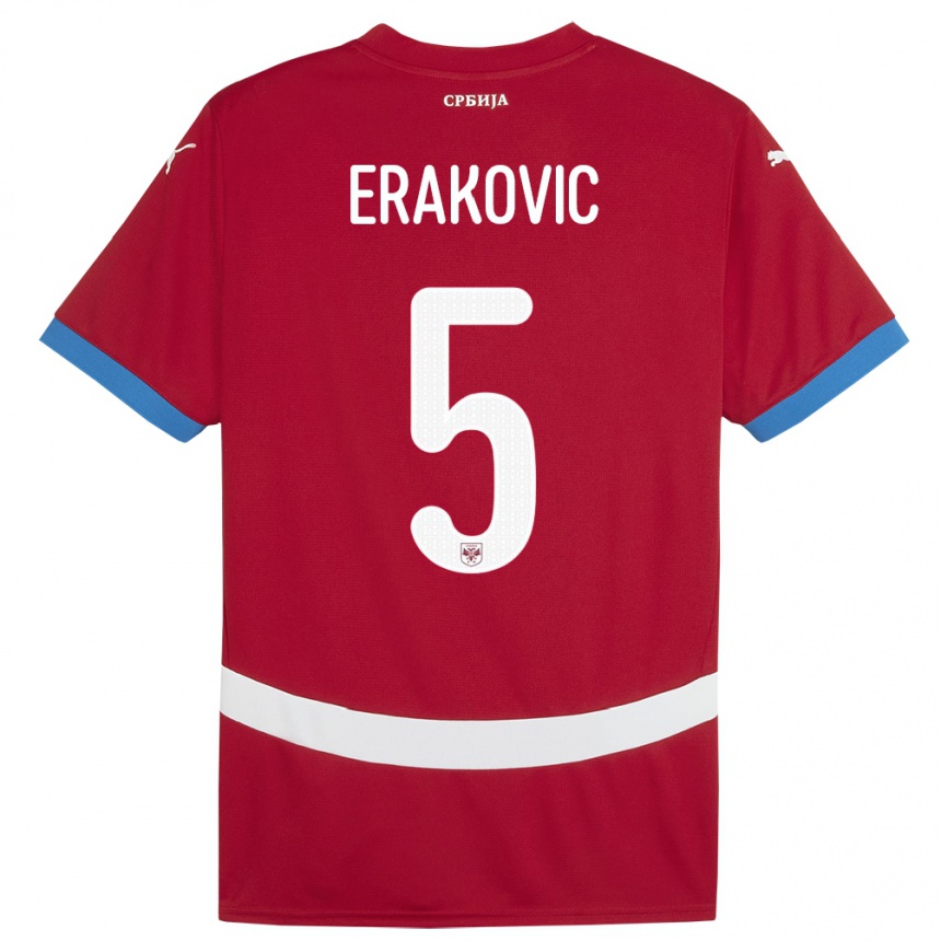 Kids Football Serbia Strahinja Erakovic #5 Red Home Jersey 24-26 T-Shirt Nz