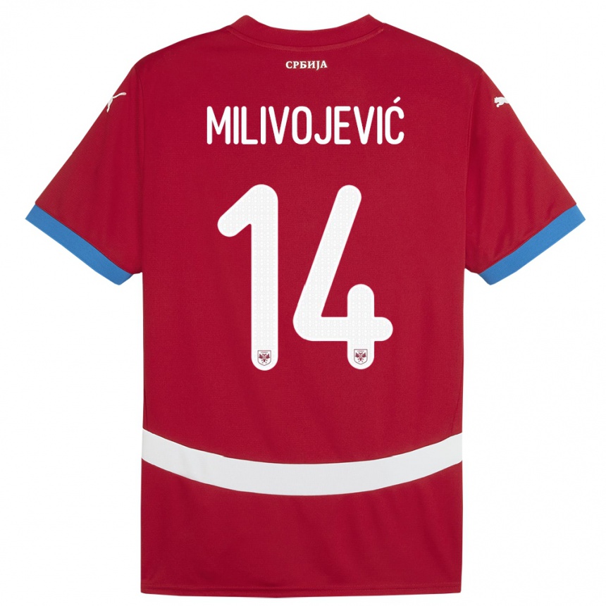 Kids Football Serbia Vesna Milivojevic #14 Red Home Jersey 24-26 T-Shirt Nz