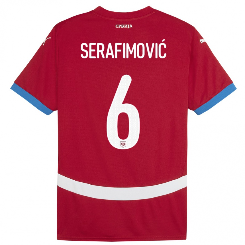 Kids Football Serbia Vojin Serafimovic #6 Red Home Jersey 24-26 T-Shirt Nz