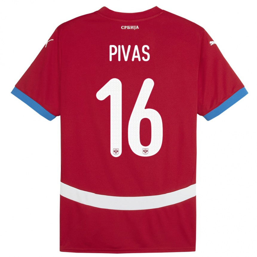 Kids Football Serbia Miodrag Pivas #16 Red Home Jersey 24-26 T-Shirt Nz