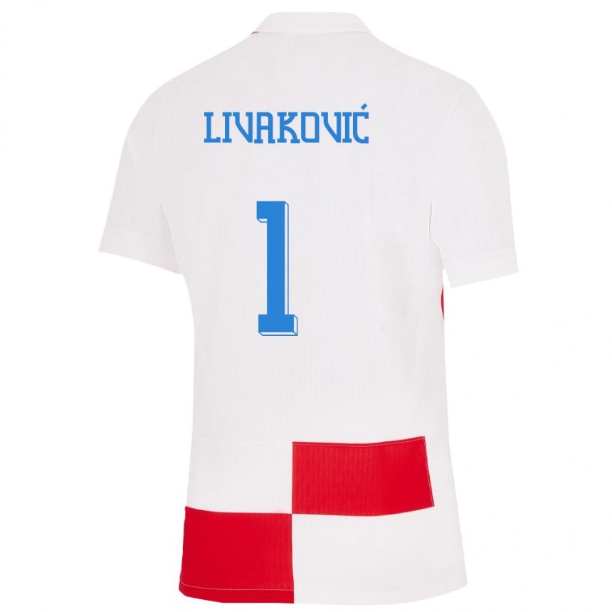 Kids Football Croatia Dominik Livakovic #1 White Red Home Jersey 24-26 T-Shirt Nz