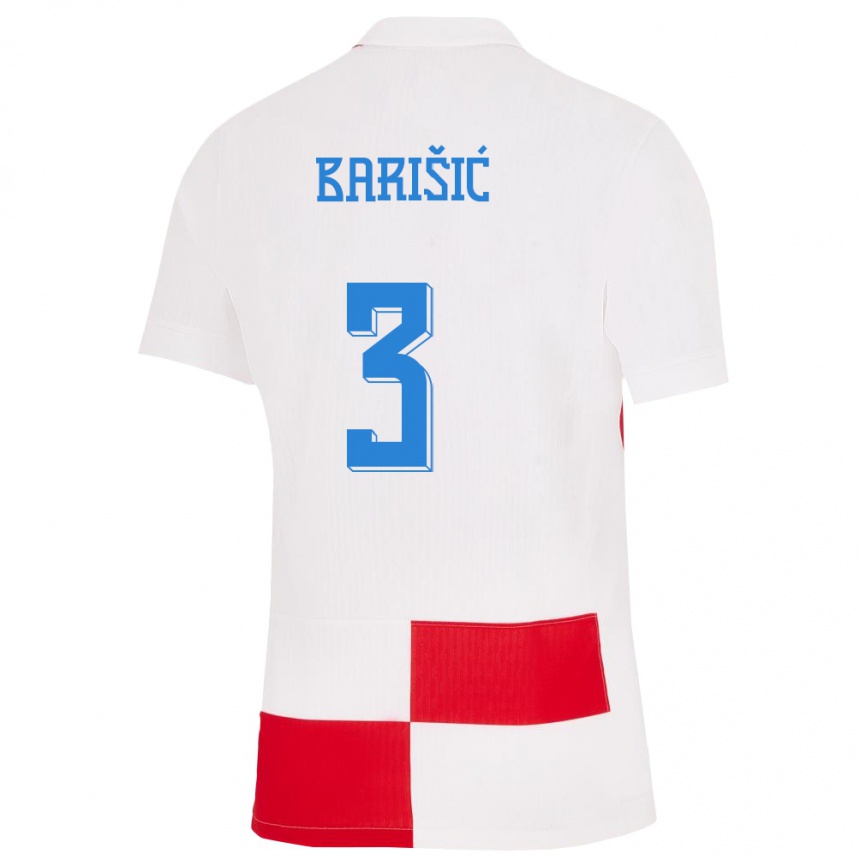 Kids Football Croatia Borna Barisic #3 White Red Home Jersey 24-26 T-Shirt Nz