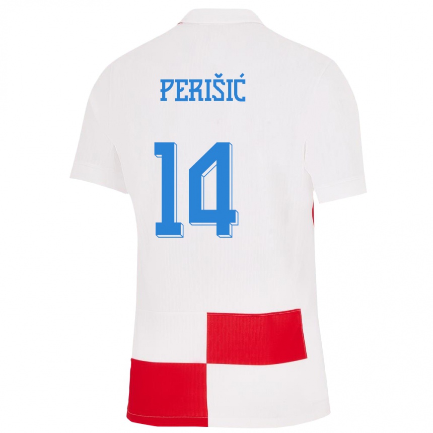 Kids Football Croatia Ivan Perisic #14 White Red Home Jersey 24-26 T-Shirt Nz