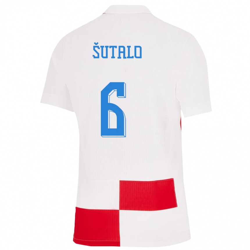 Kids Football Croatia Josip Sutalo #6 White Red Home Jersey 24-26 T-Shirt Nz