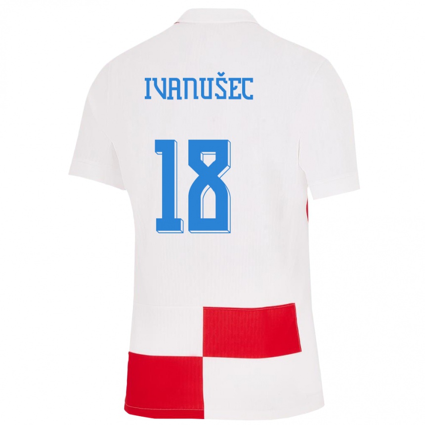 Kids Football Croatia Luka Ivanusec #18 White Red Home Jersey 24-26 T-Shirt Nz