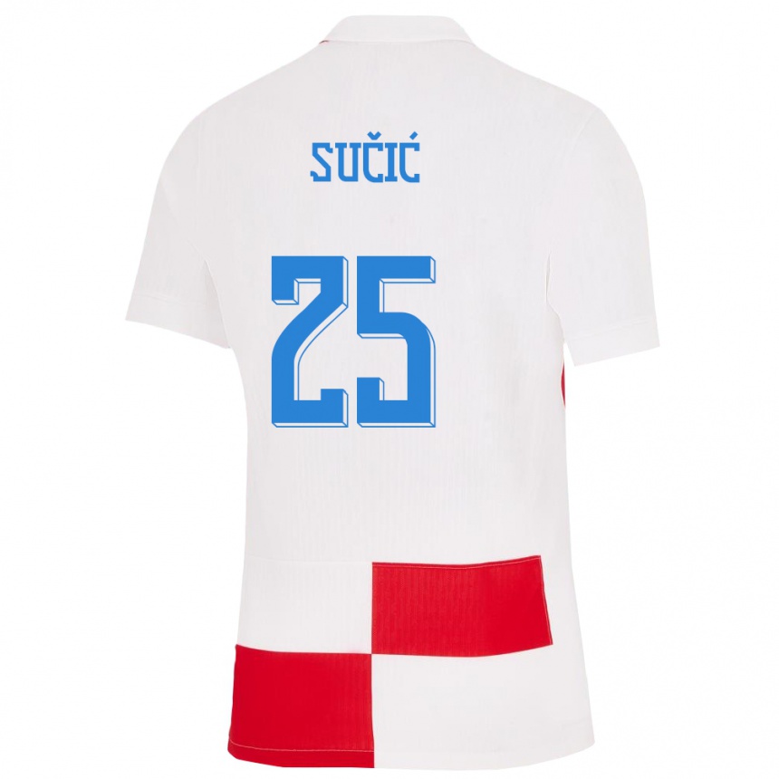 Kids Football Croatia Luka Sucic #25 White Red Home Jersey 24-26 T-Shirt Nz