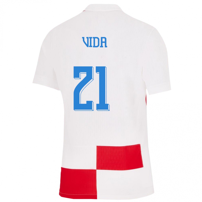 Kids Football Croatia Domagoj Vida #21 White Red Home Jersey 24-26 T-Shirt Nz