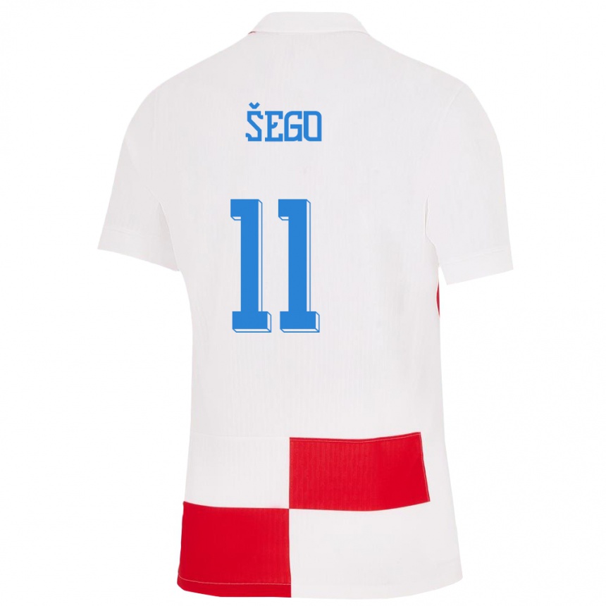 Kids Football Croatia Michele Sego #11 White Red Home Jersey 24-26 T-Shirt Nz