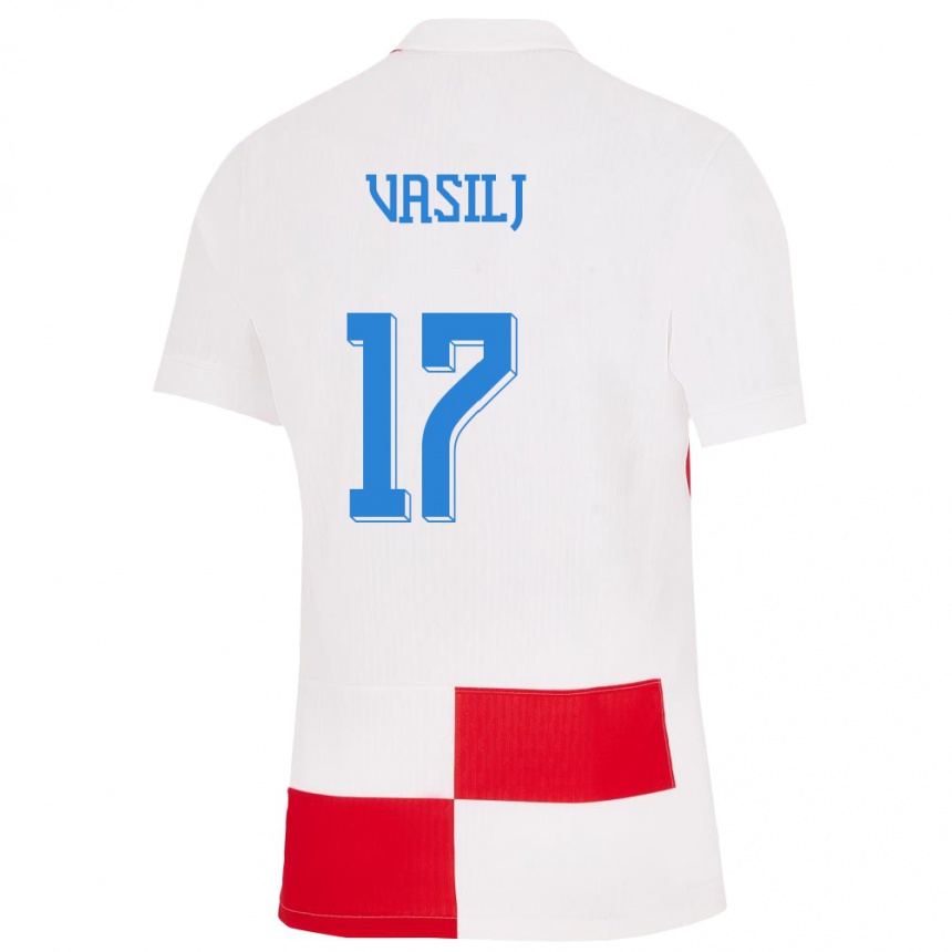 Kids Football Croatia Jakov Anton Vasilj #17 White Red Home Jersey 24-26 T-Shirt Nz