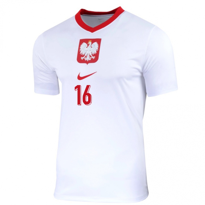 Kids Football Poland Maksymilian Sznaucner #16 White Home Jersey 24-26 T-Shirt Nz