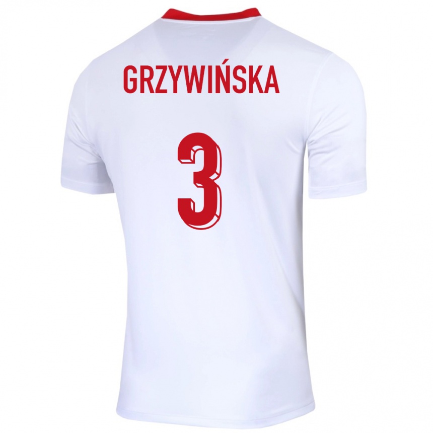 Kids Football Poland Gabriela Grzywinska #3 White Home Jersey 24-26 T-Shirt Nz