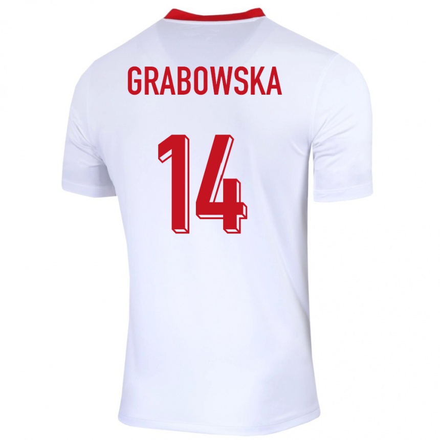 Kids Football Poland Dominika Grabowska #14 White Home Jersey 24-26 T-Shirt Nz