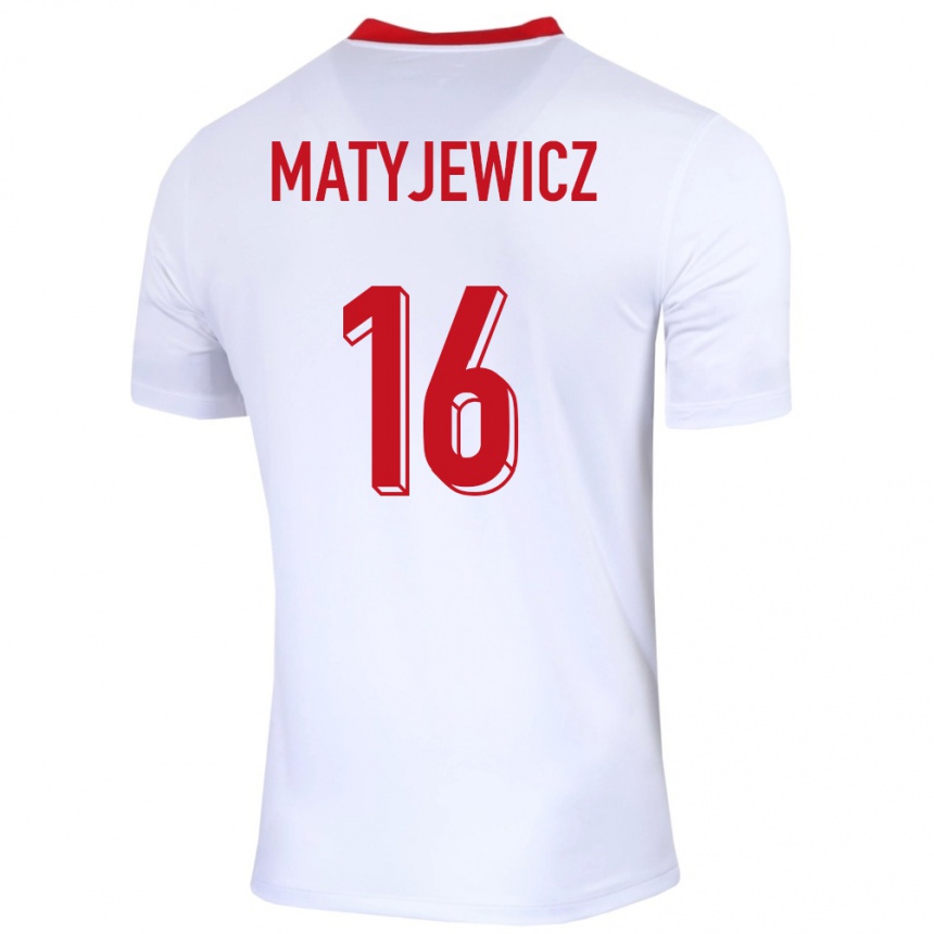 Kids Football Poland Wiktor Matyjewicz #16 White Home Jersey 24-26 T-Shirt Nz