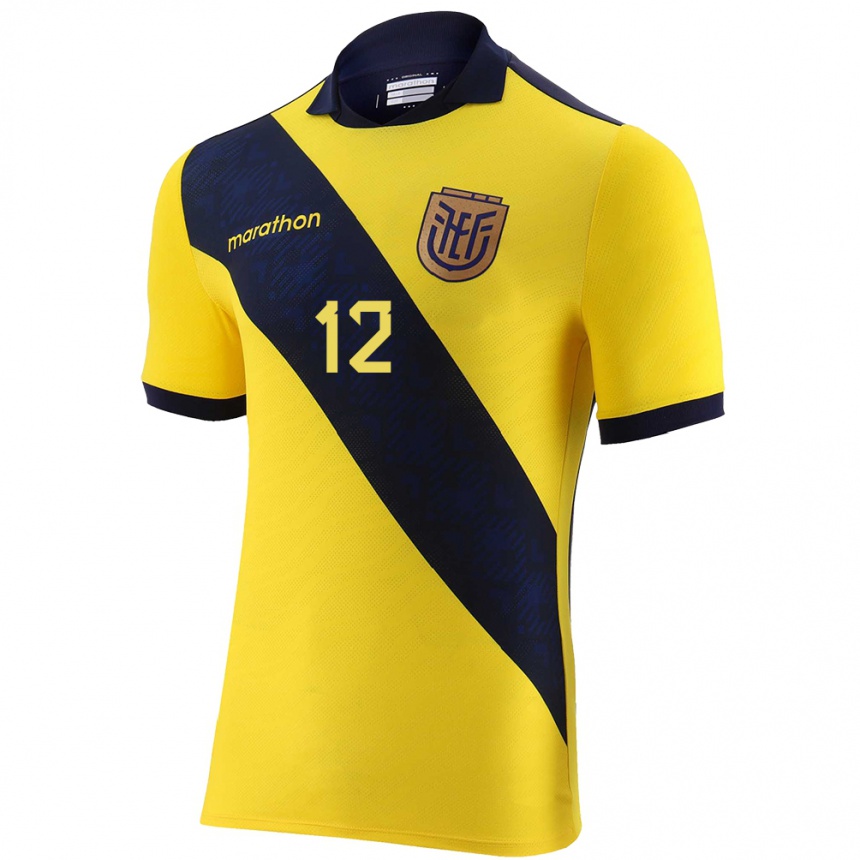 Kids Football Ecuador Gonzalo Valle #12 Yellow Home Jersey 24-26 T-Shirt Nz