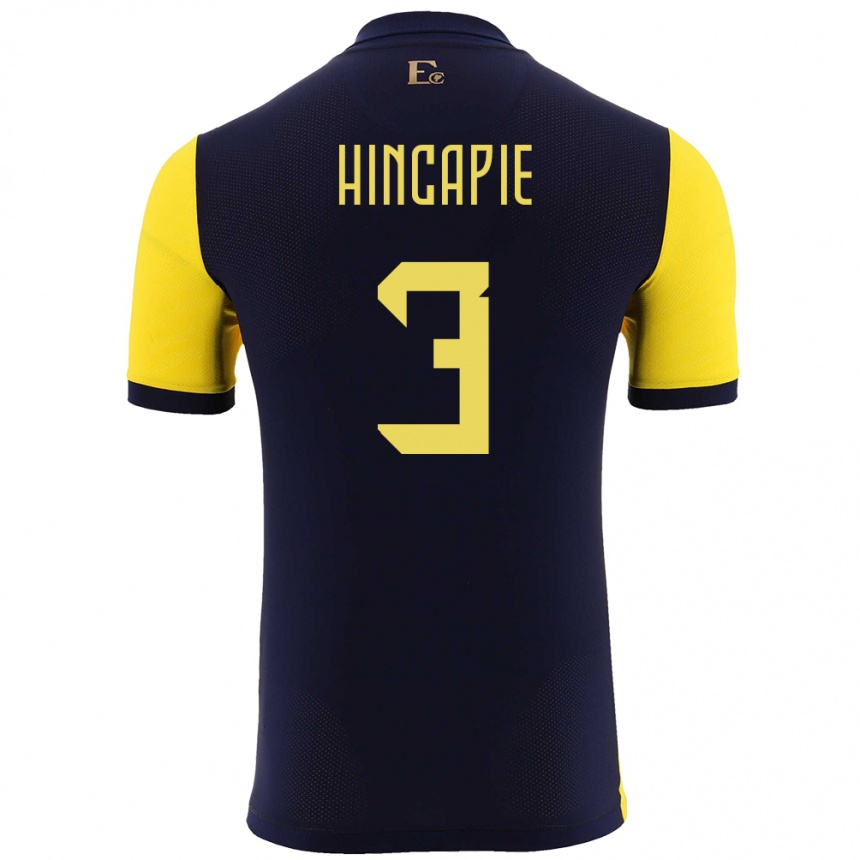 Kids Football Ecuador Piero Hincapie #3 Yellow Home Jersey 24-26 T-Shirt Nz