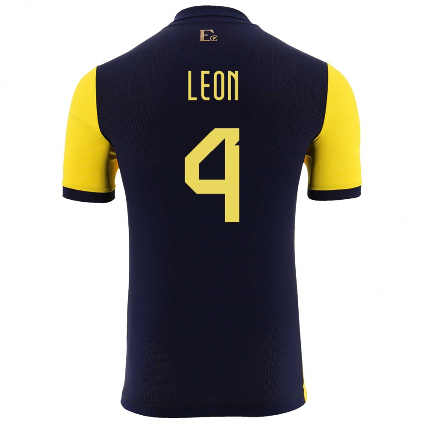 Kids Football Ecuador Fernando Leon #4 Yellow Home Jersey 24-26 T-Shirt Nz