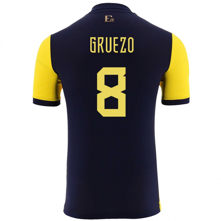 Kids Football Ecuador Carlos Gruezo #8 Yellow Home Jersey 24-26 T-Shirt Nz