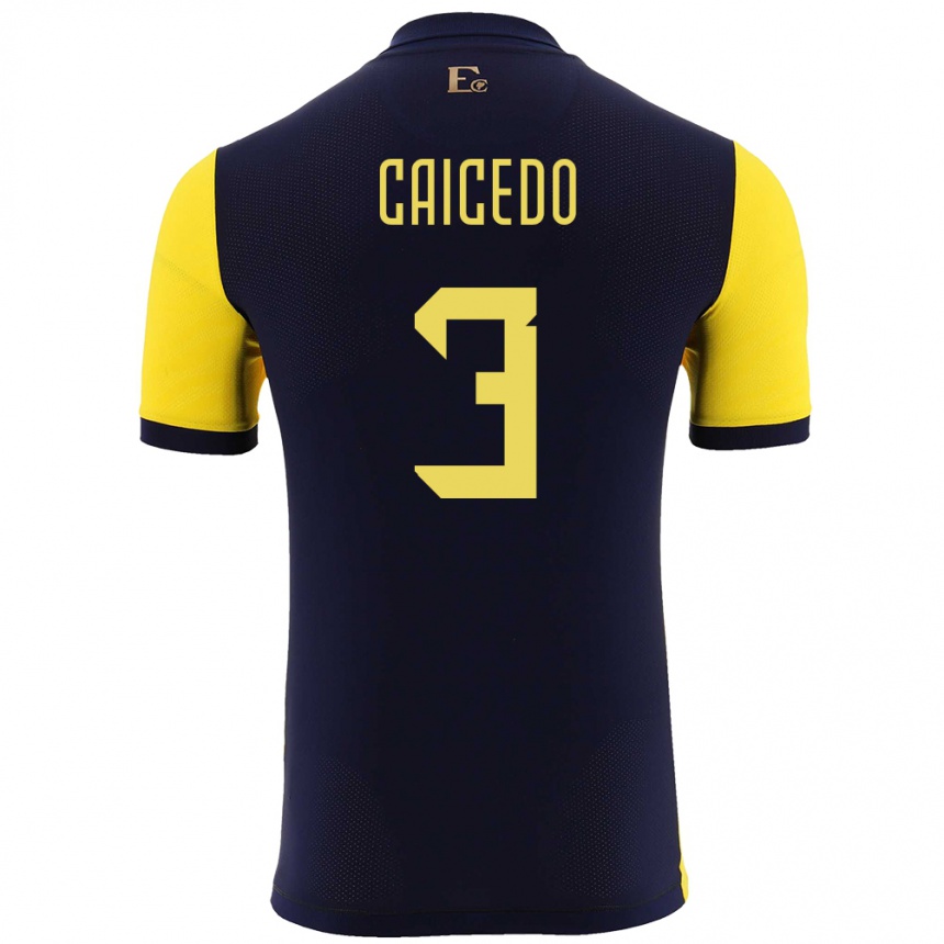 Kids Football Ecuador Jessy Caicedo #3 Yellow Home Jersey 24-26 T-Shirt Nz