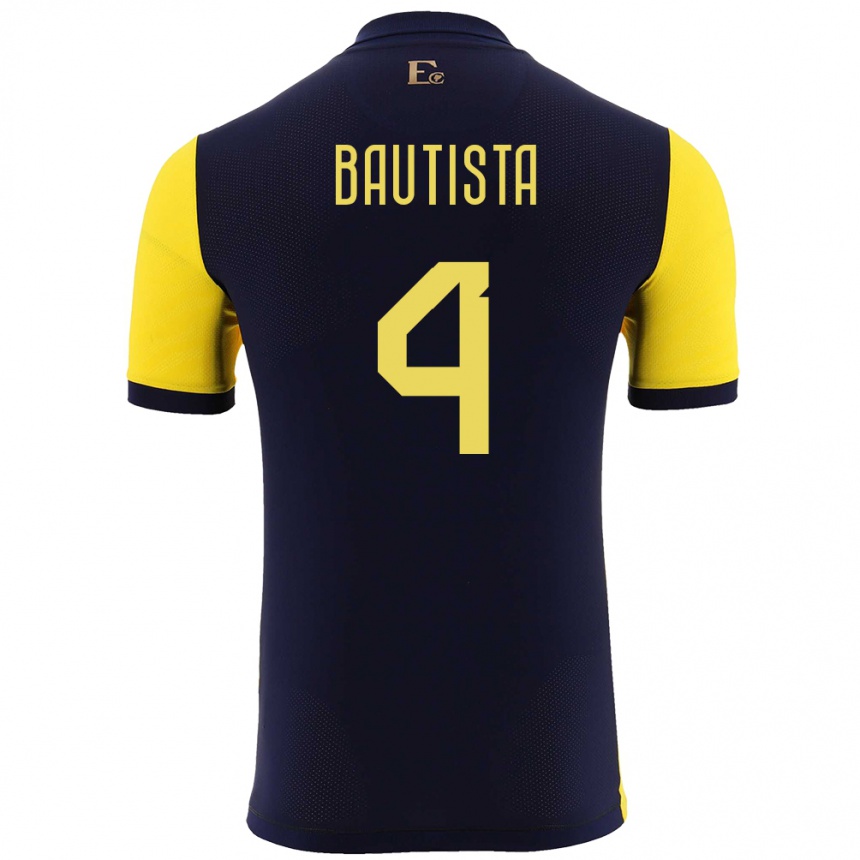 Kids Football Ecuador Davis Bautista #4 Yellow Home Jersey 24-26 T-Shirt Nz