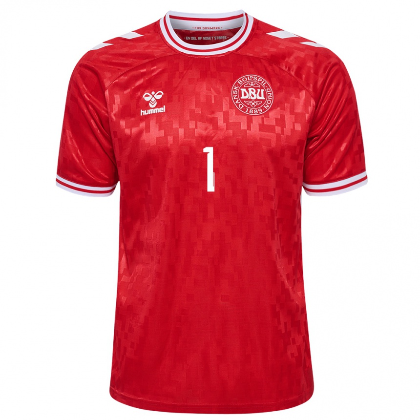 Kids Football Denmark Lene Christensen #1 Red Home Jersey 24-26 T-Shirt Nz