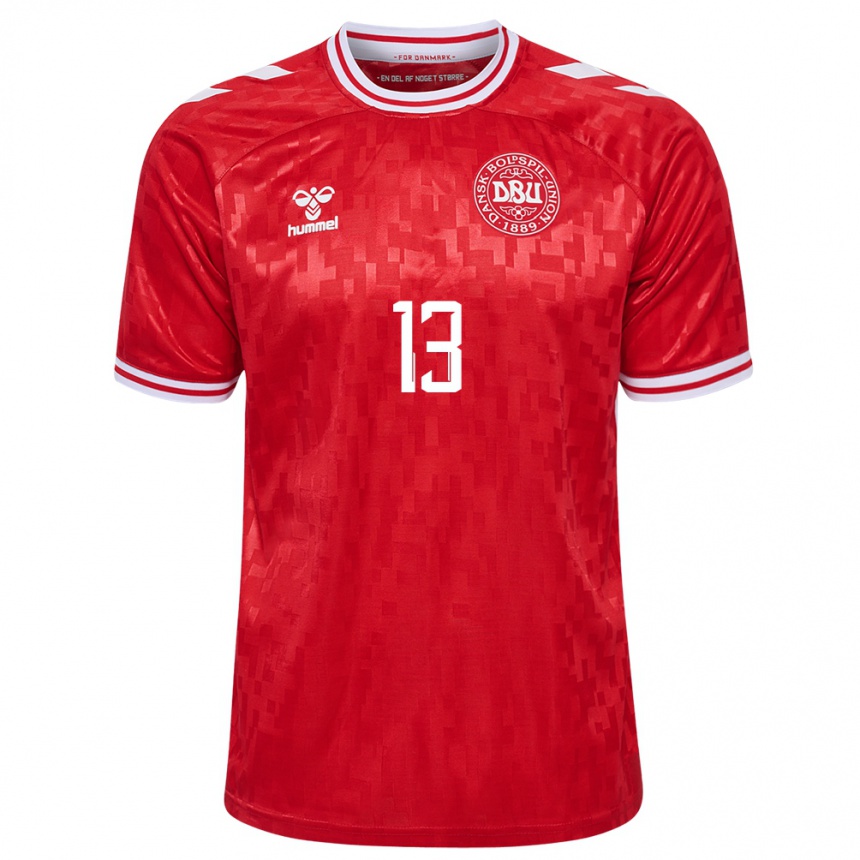 Kids Football Denmark Karoline Olesen #13 Red Home Jersey 24-26 T-Shirt Nz