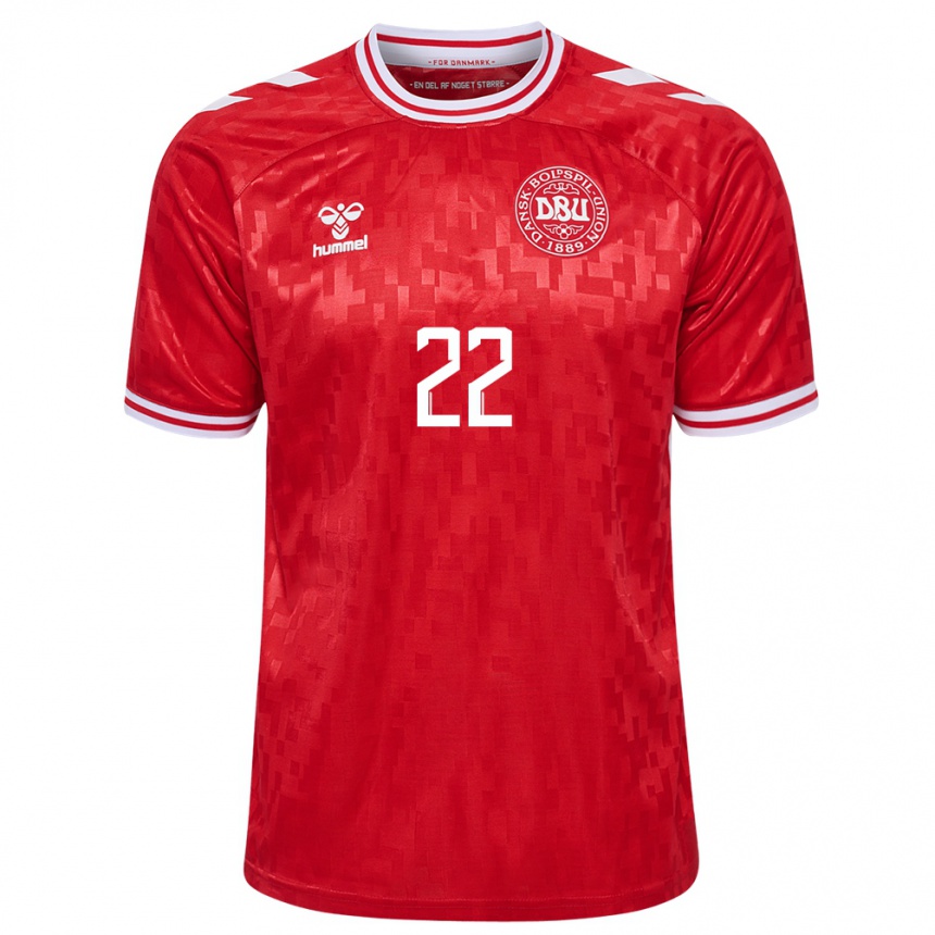 Kids Football Denmark Kathrine Larsen #22 Red Home Jersey 24-26 T-Shirt Nz